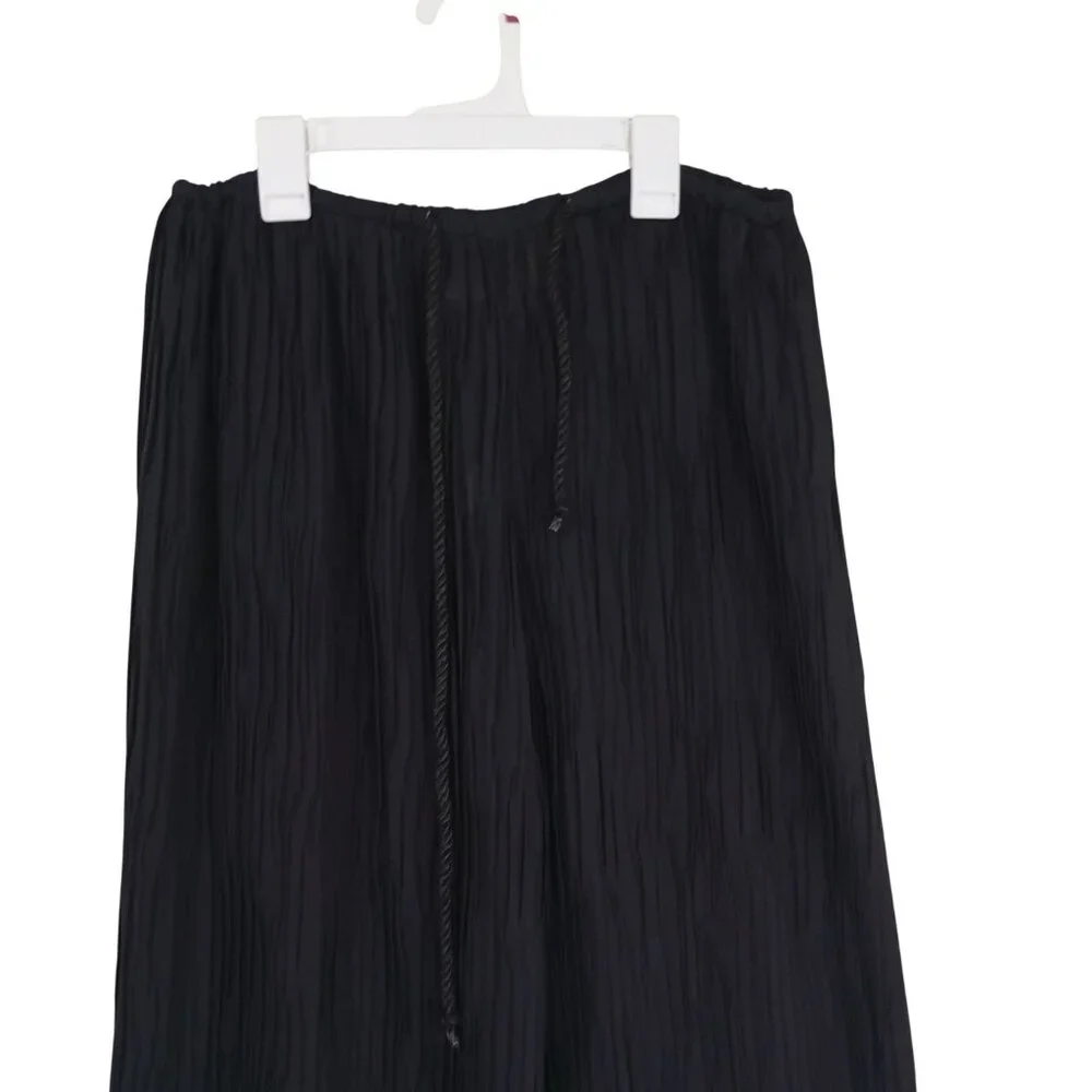 C'est Duo By Casablanca Black Crinkle Wide-Leg Pants With Drawstring Waist Sz S - Picture 3 of 13